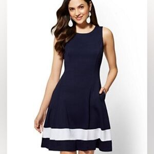 New York & Company Fit & Flare Navy Sleeveless Dress